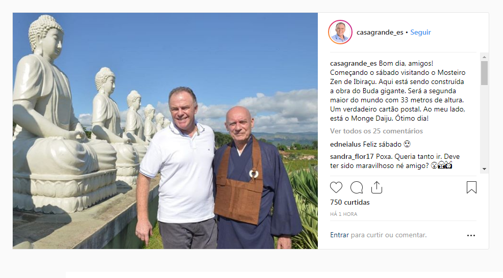 O governador Renato Casagrande visitou a obra do que será o segundo maior buda do mundo. (Foto: Reprodução)