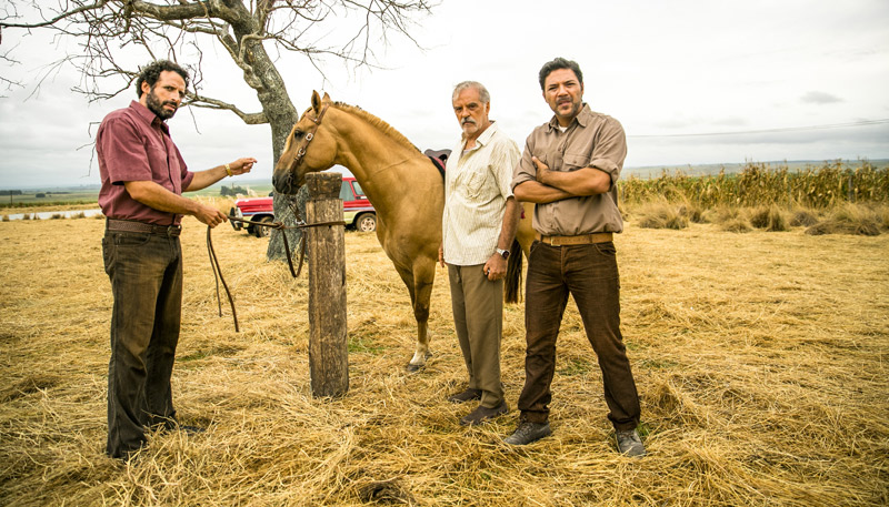 César Ferrário, Genézio de Barros e Dionizio Neto em gravação no RS (Foto: Divulgação / TV Globo)