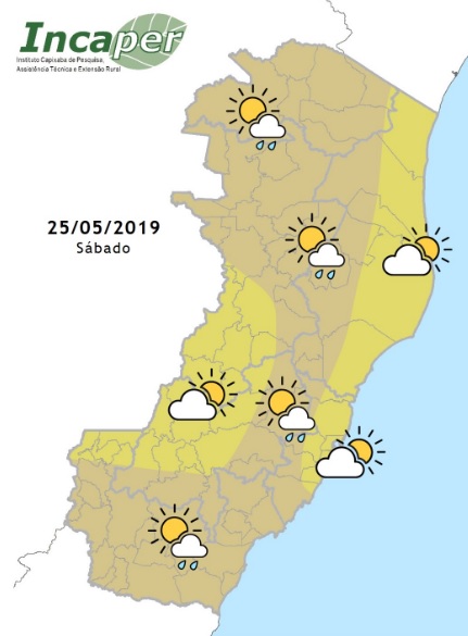 Mapa mostra regiões com previsão de chuva (Foto: Reprodução/ Incaper)