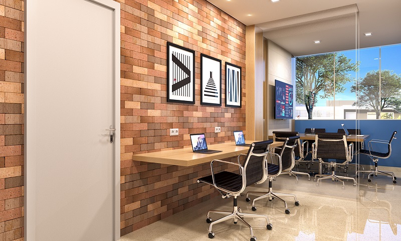 Home Office do edifício Ilha de San Pietro, na Praia de Itaparica, será entregue decorado e mobiliado (Foto: Divulgação)