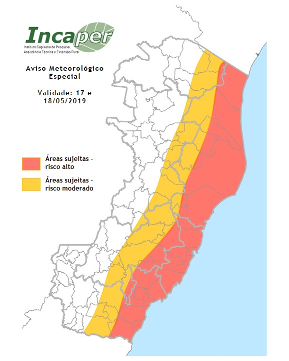 Alerta para a sexta e sábado (Foto: Reprodução/ Incaper)
