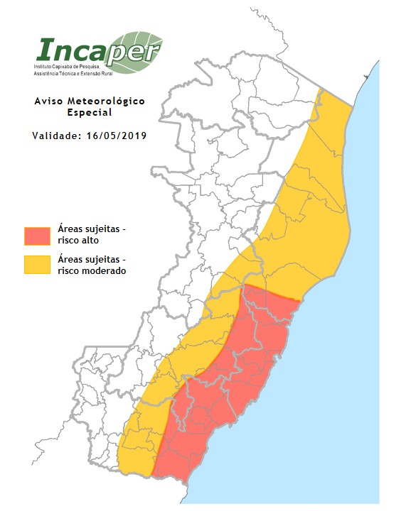 Alerta do Incaper para esta quinta (Foto: Reprodução/ Incaper)