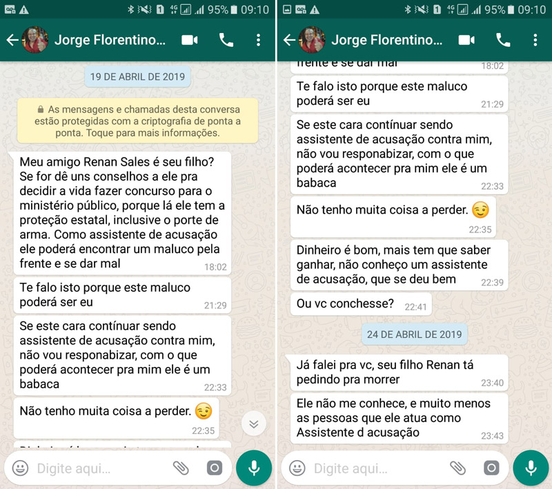 Mensagens foram direcionadas pelo aplicativo WhatsApp (Foto: Reprodução / WhatsApp)