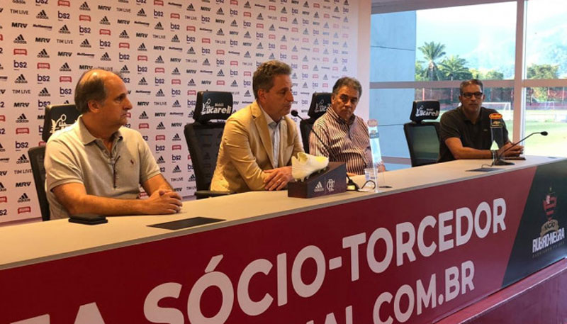 Rodolfo Landim concedeu entrevista na tarde desta quarta-feira (Foto: Comunicação / Flamengo)