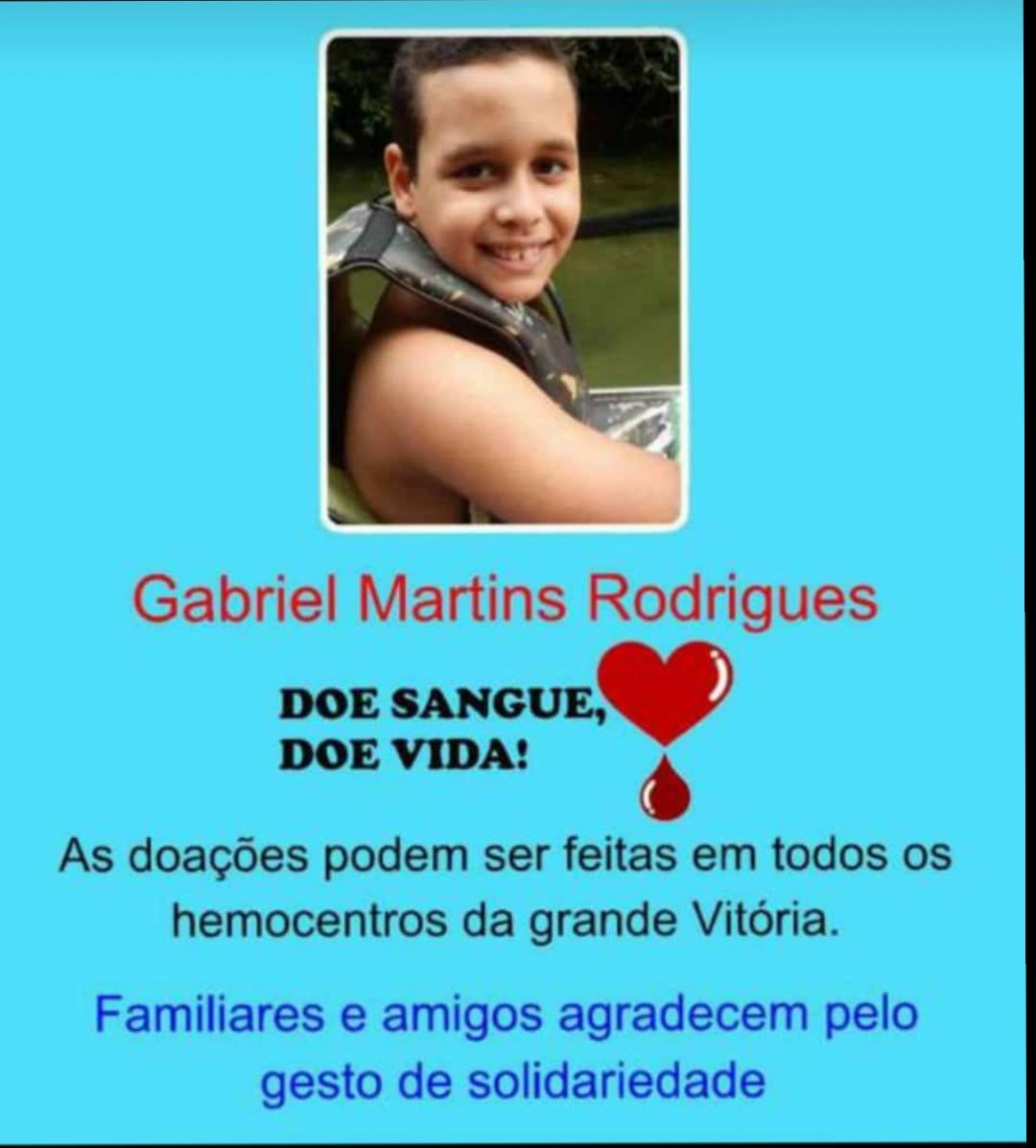 Campanha para doação de sangue, realizada por família e amigos de Gabriel (Foto: Reprodução/Redes Sociais)