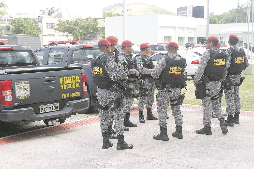 Homens da Força Nacional de Segurança quando estiveram no Estado, em fevereiro de 2017, durante greve da PM. (Foto: Leone Iglesias 07/02/2017)