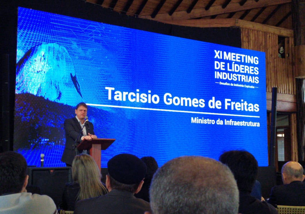 As informações foram dadas pelo ministro da Infraestrutura, Tarcísio Freitas, neste sábado (8), no Meeting de Líderes Industriais, na Pedra Azul. (Foto: Rafael Guzzo)