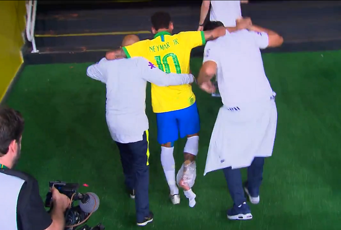 Neymar se lesionou no primeiro tempo do amistoso do Brasil contra o Qatar, disputado na última quarta-feira, em Brasília. (Foto: Reprodução/Site globo.com)