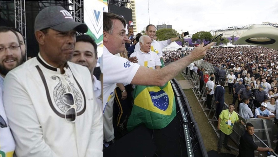Valdemiro Santiago usa boné após Jair Bolsonaro lançar seu chapéu pelos ares (Foto: Reprodução/Internet)