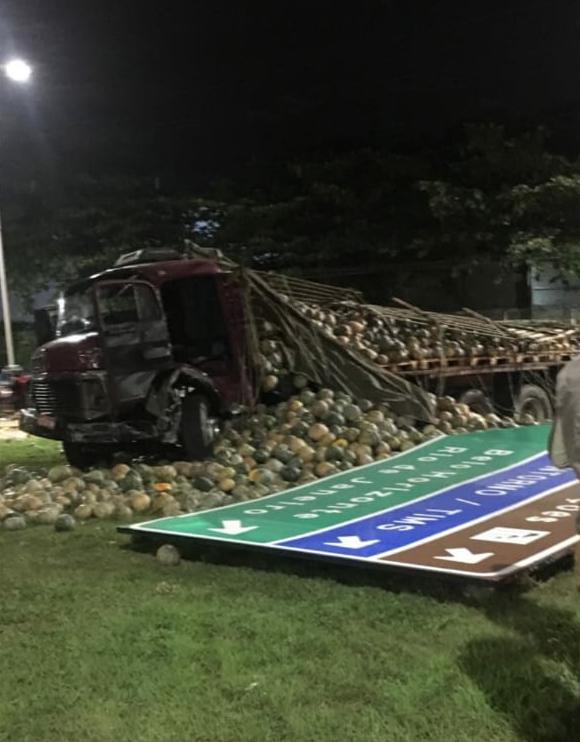 A carga do caminhão ficou espalhada na pista (Foto: Foto do leitor)