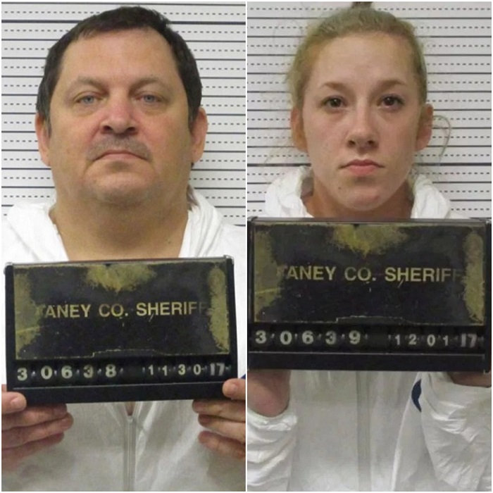 Os acusados de assassinar Sydney: Aubrey Trail, de 52 anos e sua namorada Bailey Boswell, de 25 (Foto: Reprodução/Saline County District)