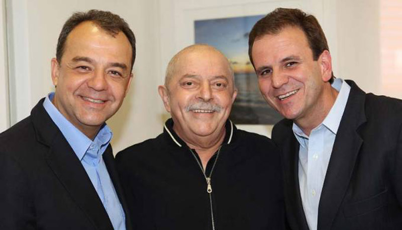 Sergio Cabral e Eduardo Paes, em uma visita a Lula na época do tratamento de câncer (Foto: Ricardo Stuckert / Instituto Lula)