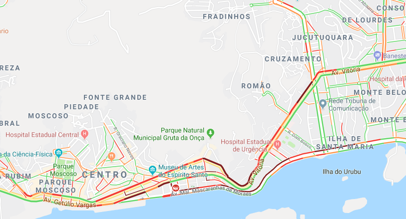 Imagem do Google Maps mostra retenções no trânsito (Foto: Reprodução/Google Maps)