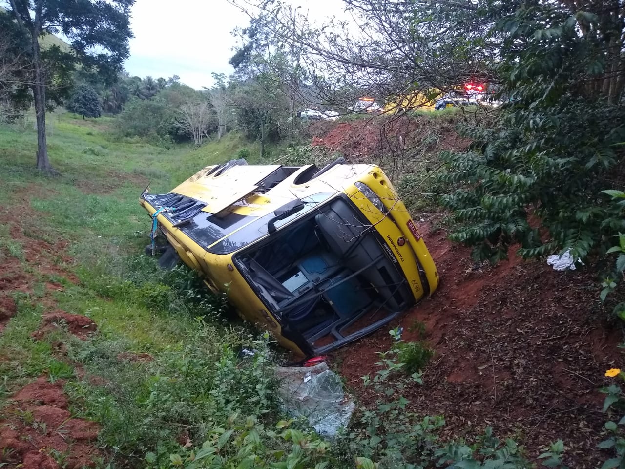 Ônibus da Viação Itapemirim caiu de um barranco em Atílio Vivácqua. (Foto: Mauro Lemos de Deus)