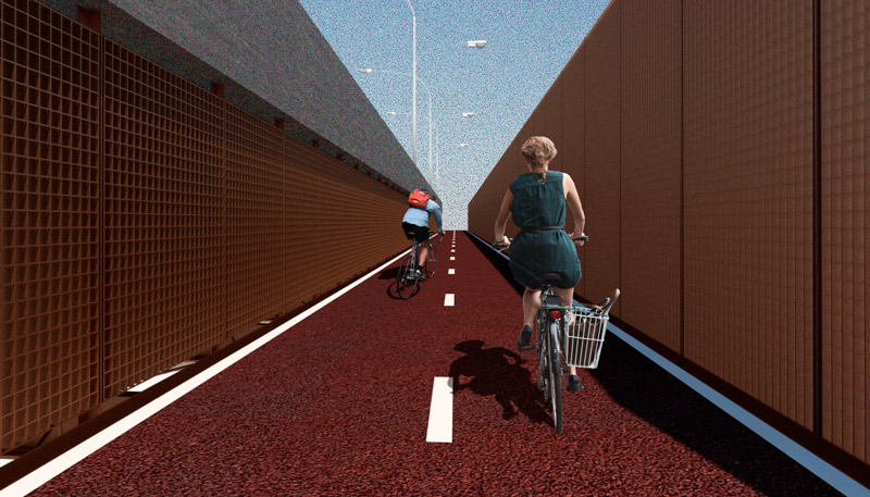 Projeção da ciclovia na Terceira Ponte (Foto: Divulgação / Governo do Estado)