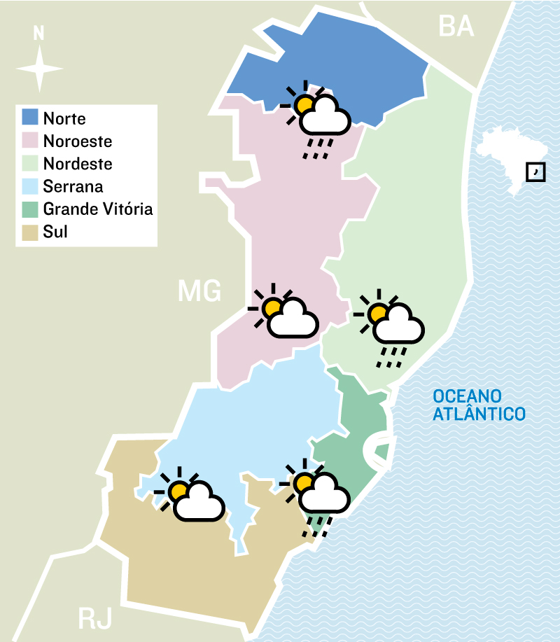 Espírito Santo terá sol entre nuvens e chuvas pontuais. (Foto: Arte Leo Rangel )
