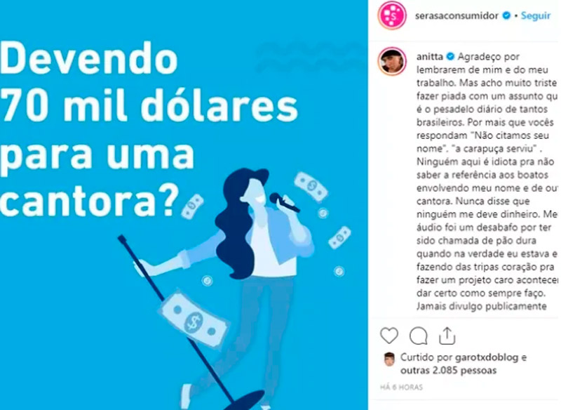 Anitta criticou a campanha na própria postagem do Serasa (Foto: Reprodução / Instagram)