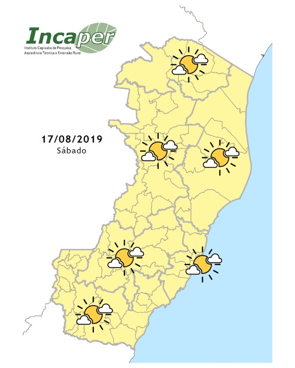 Sol predominante em todo o Estado no sábado (17). (Foto: Incaper)