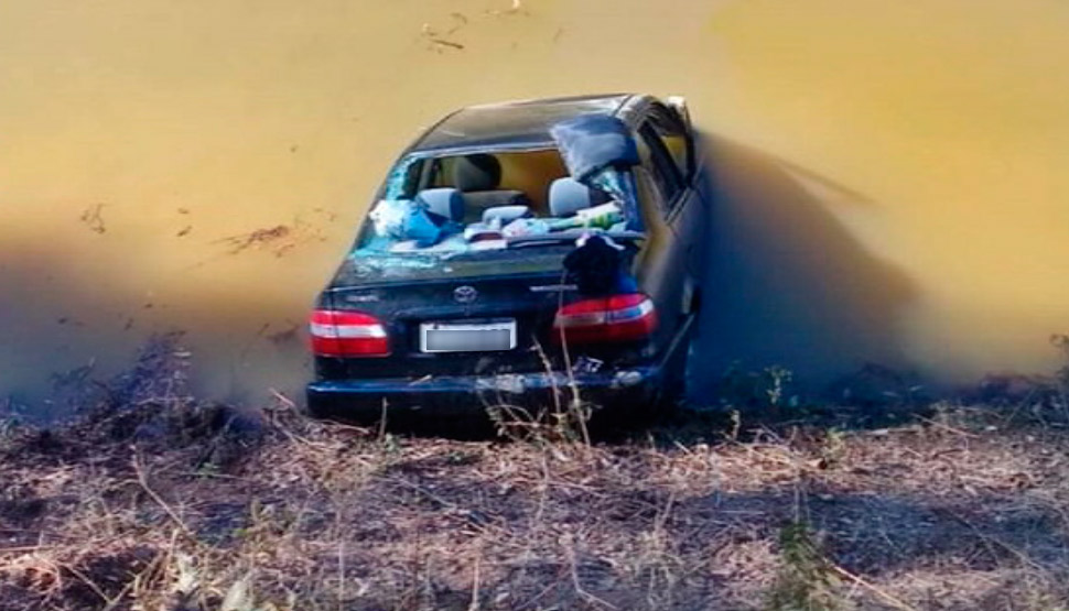 Carro da dentista caiu em um lago na Zona Rural (Foto: Montanhas Capixabas / Reprodução TV Tribuna)