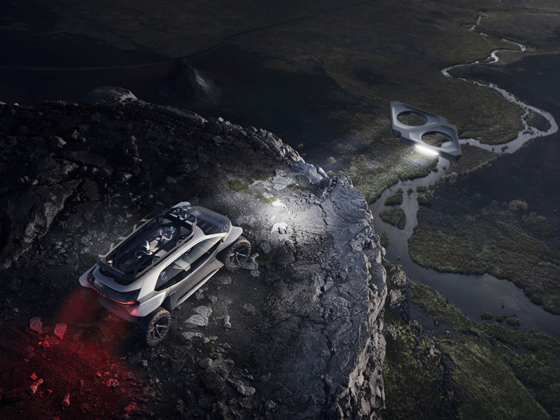 Audi AI: Trail Quattro com os drones iluminando o caminho (Foto: Divulgação / Audi)