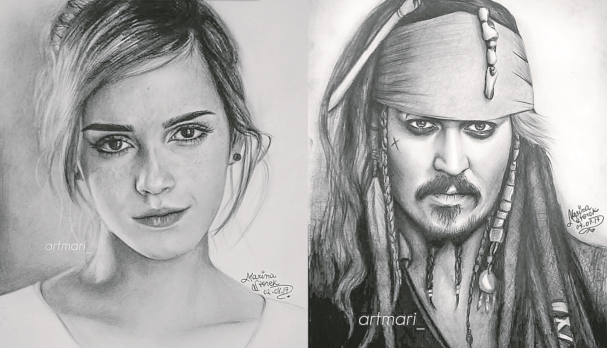 Desenhos dos atores Emma Watson e Johnny Depp fazem sucesso na internet. (Foto: Reprodução)