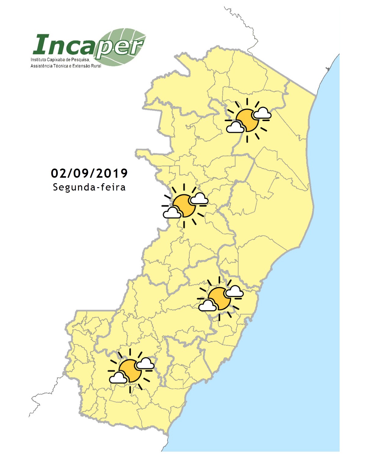 Temperatura deve chegar a 33 ºC no Estado (Foto: Arte: Incaper)