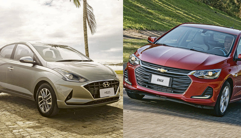 HB20 e Onix lideram as vendas no País (Foto: Assessoria Hyundai e Assessoria Chevrolet)