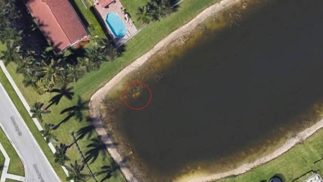 Imagem de satélite mostraram o corpo no lago (Foto: Reprodução Google Earth)