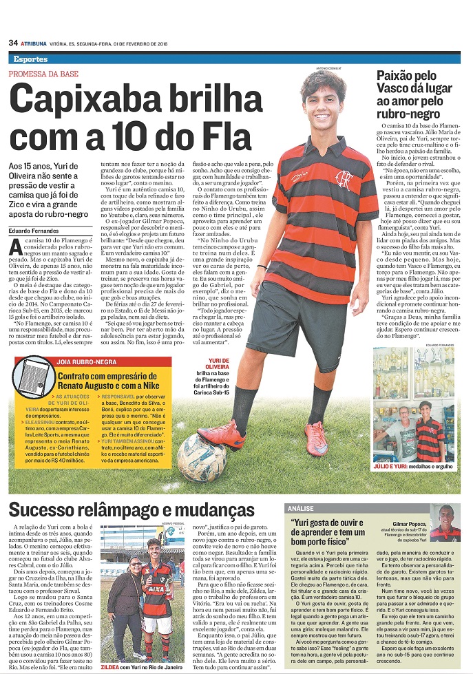 Reportagem contou história de Yuri (Foto: Reprodução/ Jornal A Tribuna)