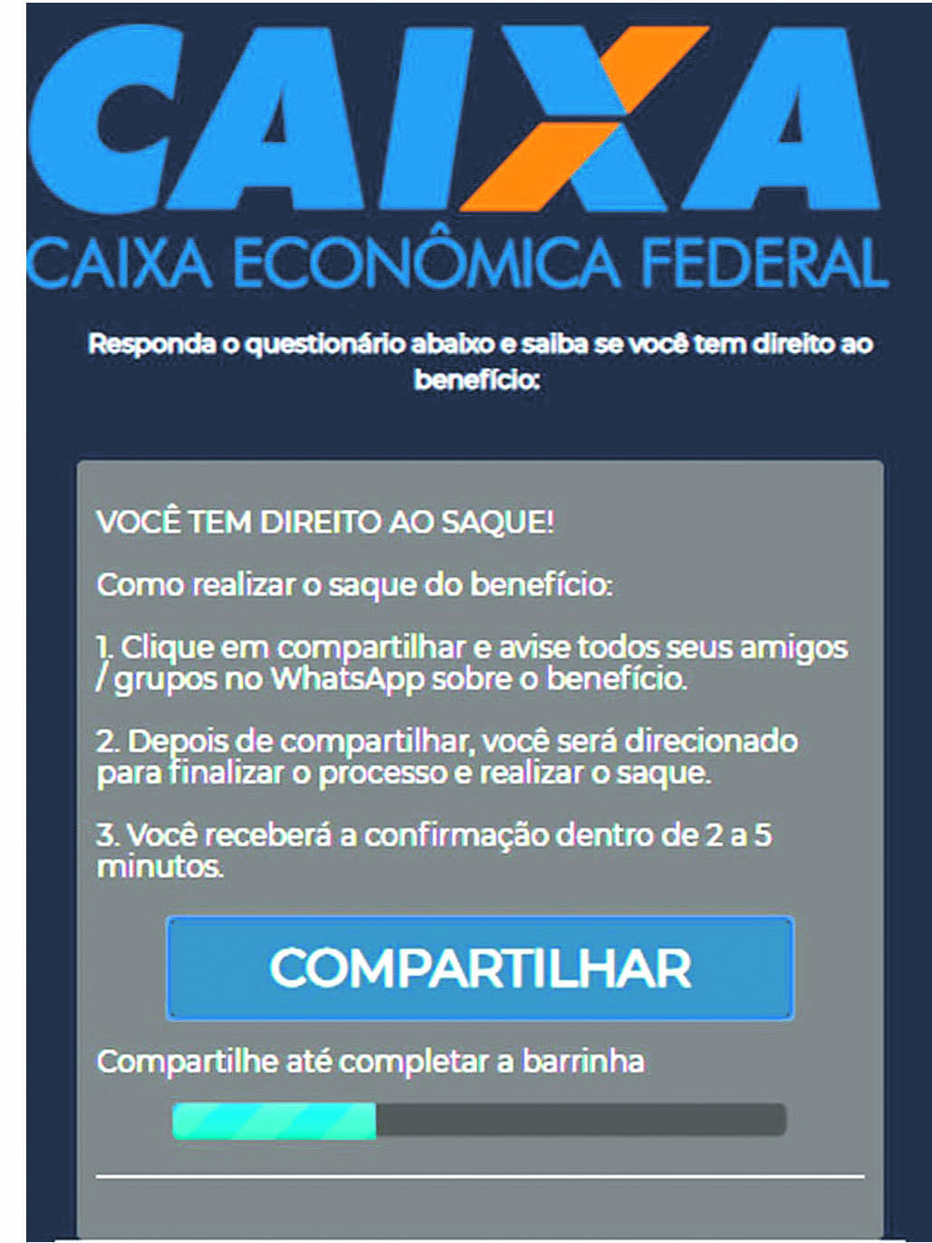 Uma das páginas falsas da Caixa. (Foto: Reprodução)