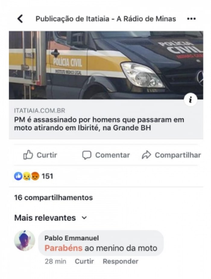 O comentário do professor foi feito na publicação de um rádio de Belo Horizonte. (Foto: Divulgação)