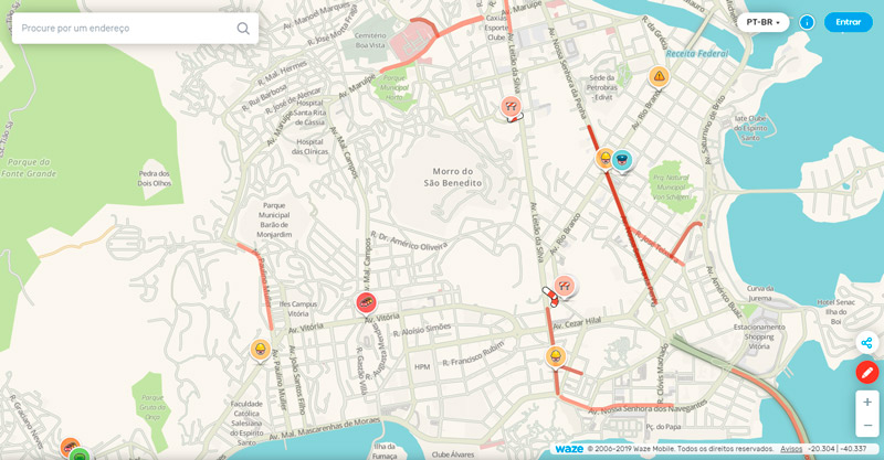 Reprodução do mapa ao vivo do Waze (Foto: Reprodução / Waze)