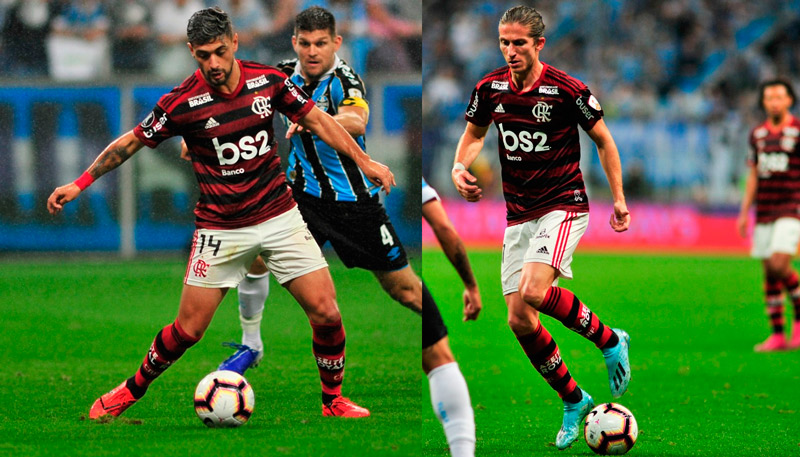 Arrascaeta e Filipe Luis precisaram ser substituídos na partida (Foto: Paulo Souza / Divulgação)