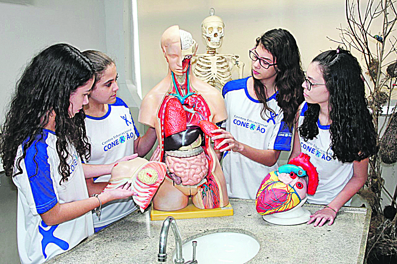 O Centro Educacional Conexão oferece aos alunos aulas em salas interativas como o laboratório de ciências (Foto: Antonio Moreira)