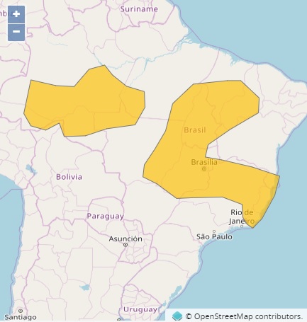 Mapa do Inpe mostra áreas em alerta (Foto: Reprodução/ Inpe)