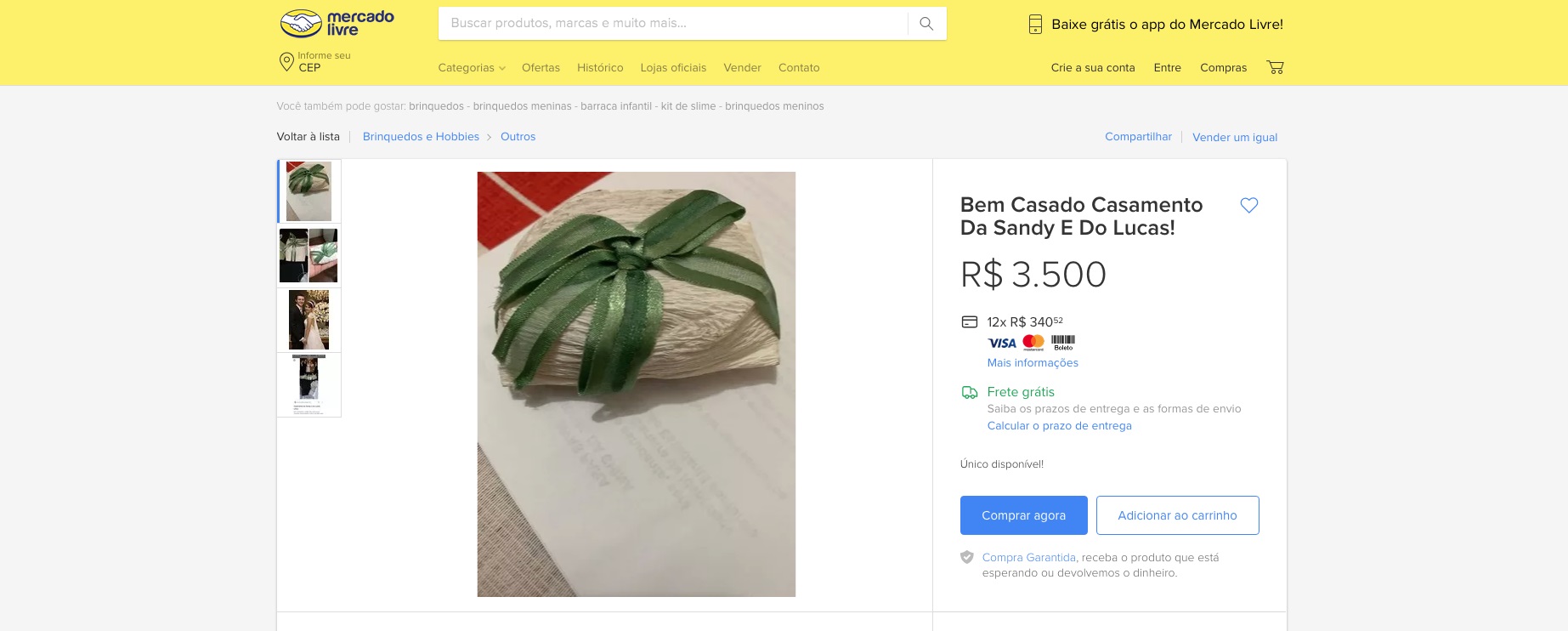 Segundo anúncio, o bem-casado está em perfeito estado e foi mantido congelado desde o casamento. (Foto: Reprodução)