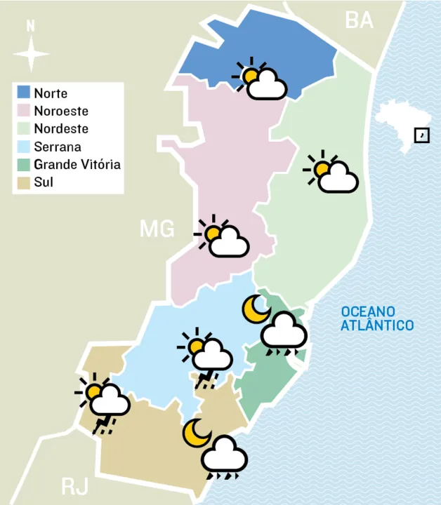 Imagem ilustrativa da imagem Chove ou faz sol? Confira a previsão para esta terça