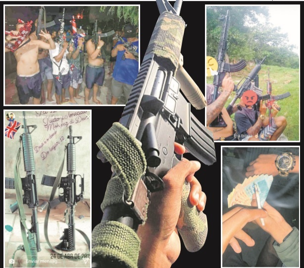 Jovens postam fotos onde aparecem fumando maconha e portando armas, que variam de pistolas a fuzis. (Foto: Reprodução)