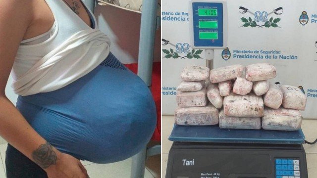 Falsa grávida foi presa com 4kg de maconha escondida no ventre. (Foto: Reprodução/Twitter/Patricia Bullrich)