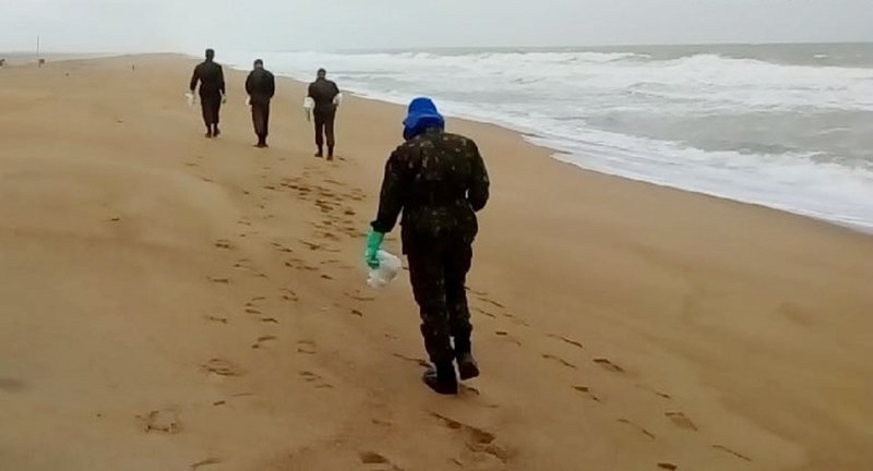 Equipe faz vistoria em busca de vestígios de óleo na Reserva Biológica de Comboios, no Norte do Estado. (Foto: Divulgação/Prefeitura de Linhares)