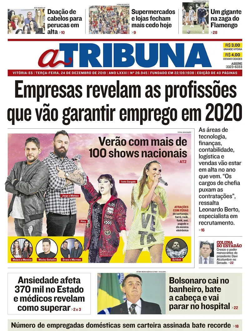 Imagem ilustrativa da imagem Clique aqui e veja os destaques do jornal A Tribuna desta terça