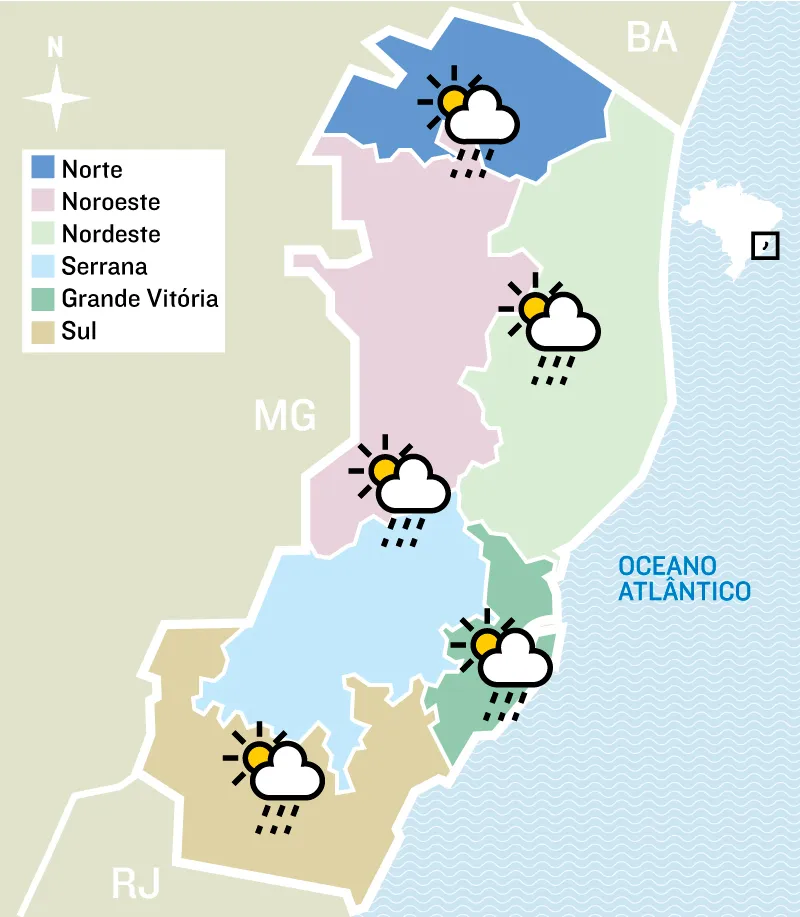 Imagem ilustrativa da imagem Previsão de chuva no início da semana no Estado