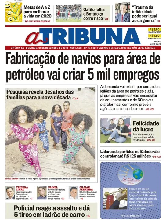 Imagem ilustrativa da imagem Clique aqui e veja os destaques do jornal A Tribuna deste domingo