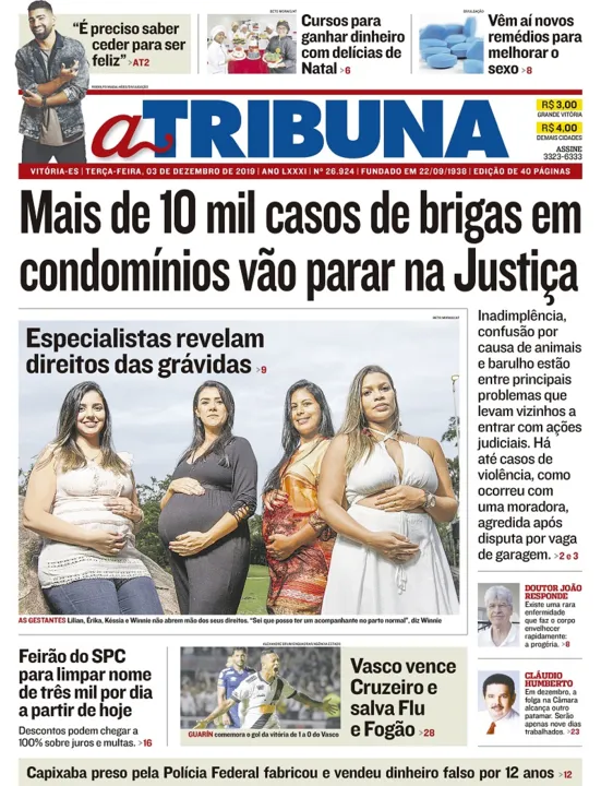 Imagem ilustrativa da imagem Clique aqui e veja os destaques do jornal A Tribuna desta terça