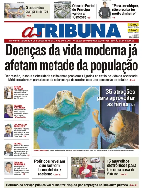 Imagem ilustrativa da imagem Clique aqui e veja os destaques do jornal A Tribuna deste domigo