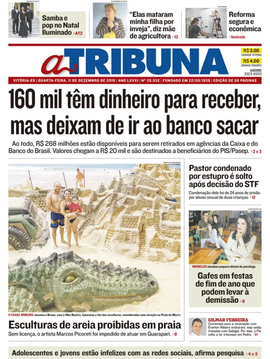 Imagem ilustrativa da imagem Clique aqui e confira os destaques do jornal A Tribuna desta quarta
