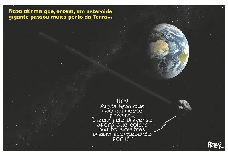 Imagem ilustrativa da imagem Asteroide que passou perto da Terra é o tema da Charge do Dia