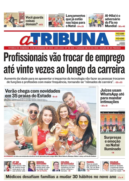 Imagem ilustrativa da imagem Confira os destaques do jornal A Tribuna deste domingo
