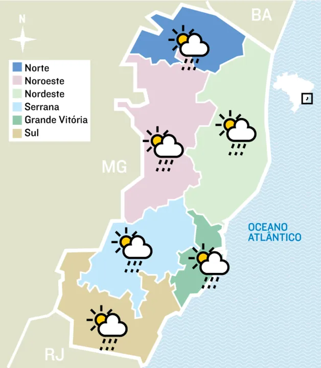 Imagem ilustrativa da imagem Semana começa com alerta de chuva intensa em todo o Estado