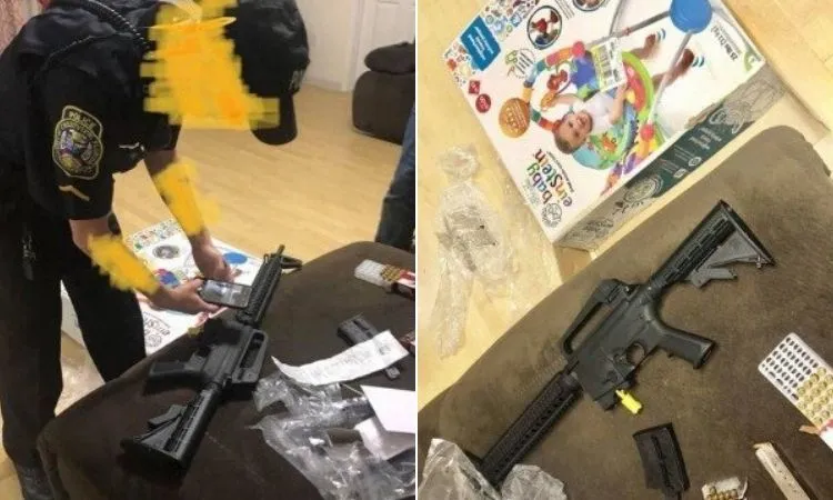 Imagem ilustrativa da imagem Mulher compra cadeira de balanço para bebê e recebe rifle com munição